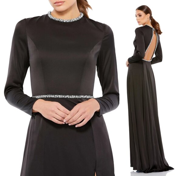 MAC DUGGAL | LONG SLEEVE JEWEL TRIMMED CHARMEUSE GOWN #26524 - Picture 2 of 3